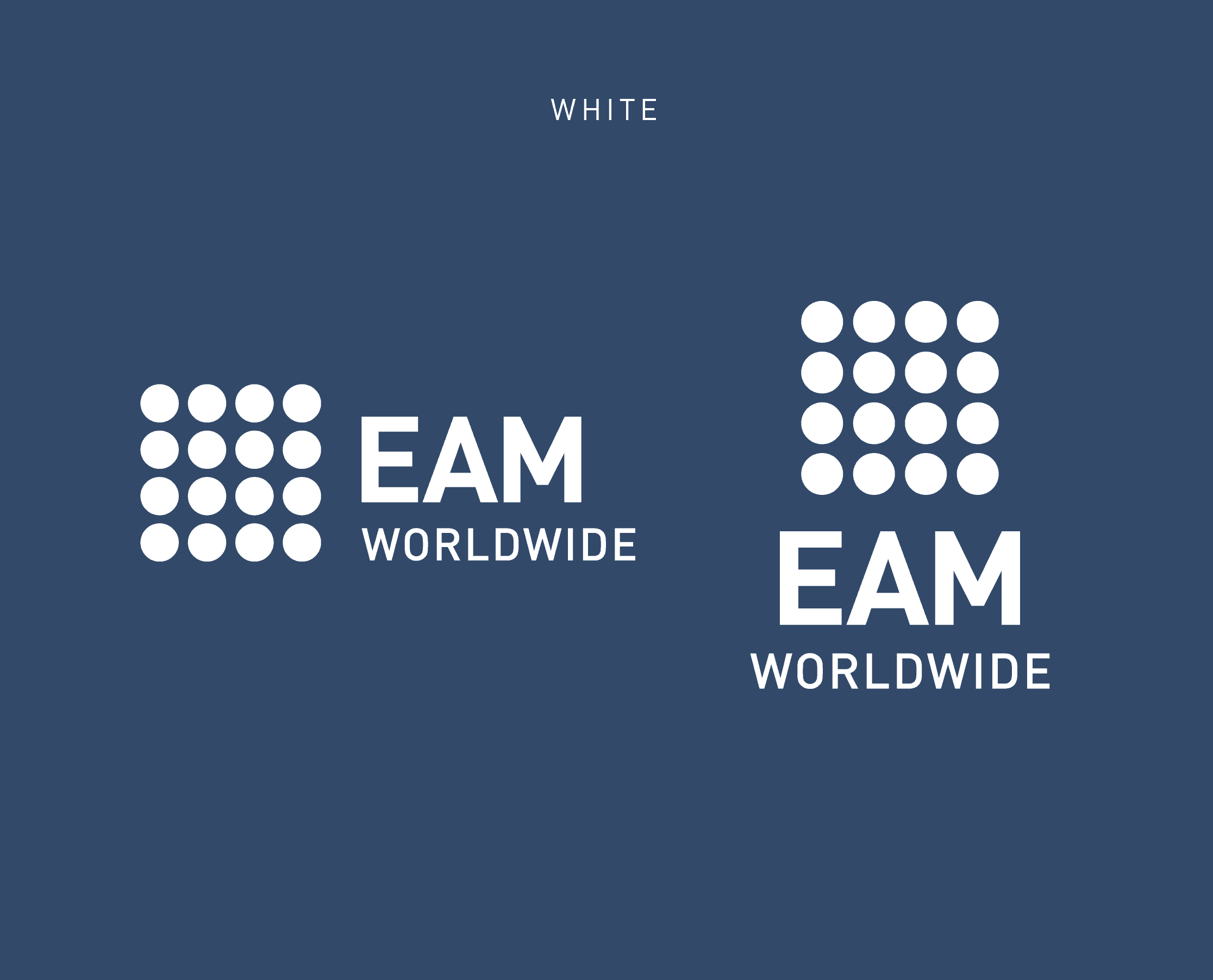 EAM Worldwide all white logo usage on blue background