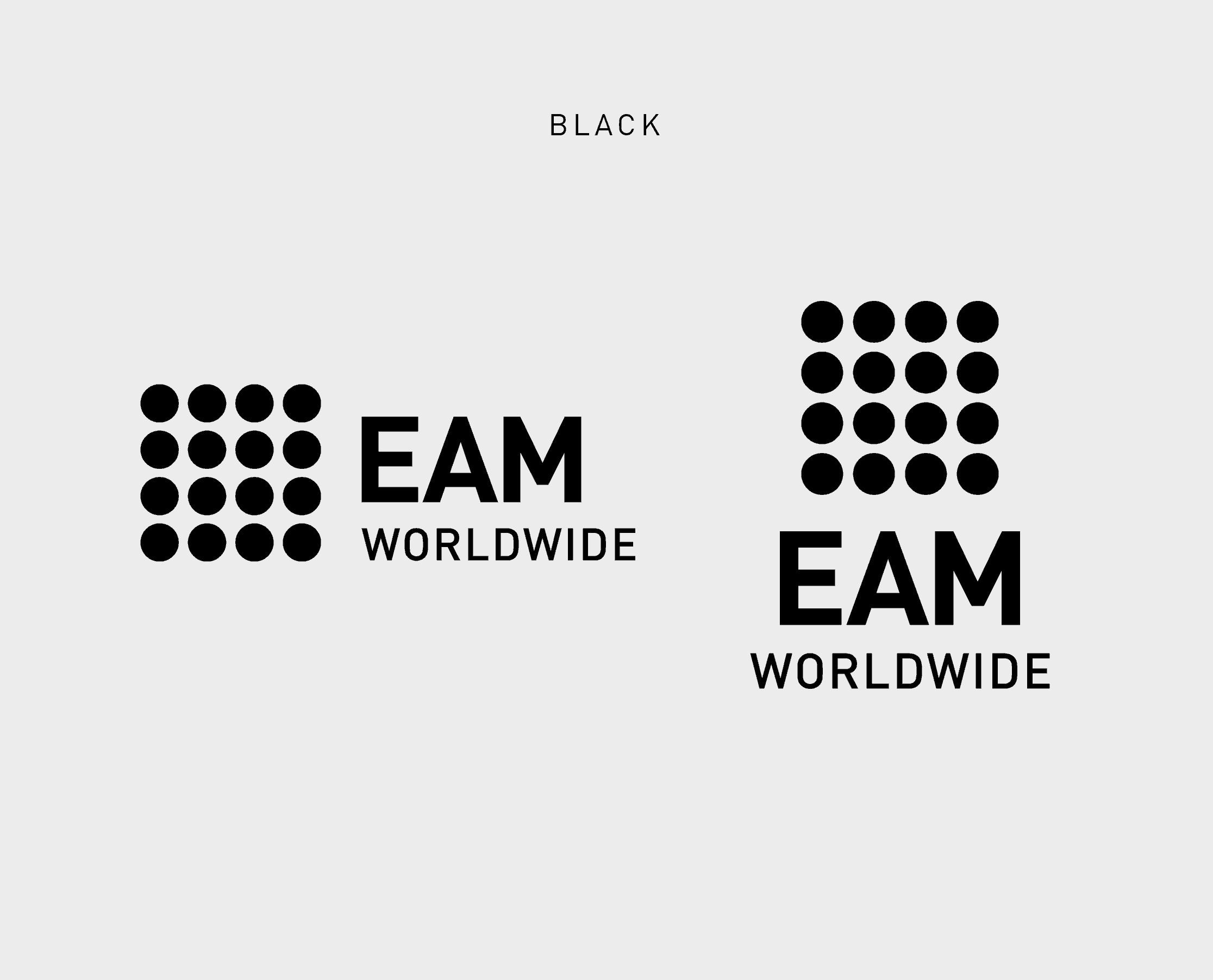 EAM Worldwide dark logo usage on light grey background