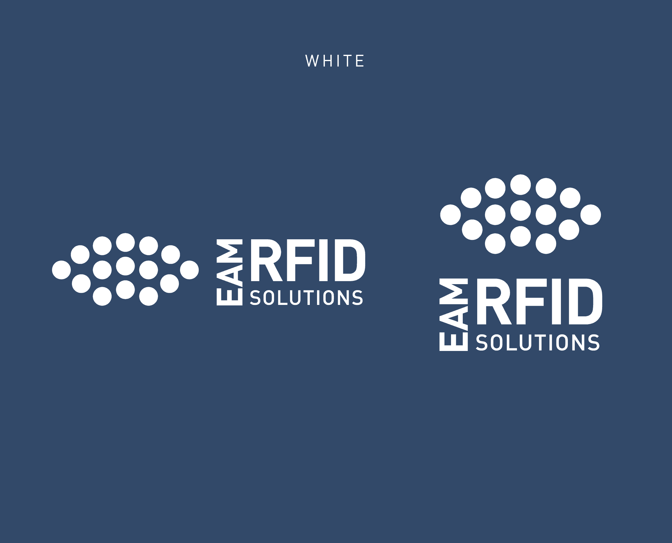 EAM RFID all white logo usage on blue background